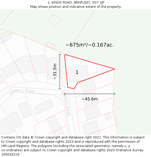 1, KINGS ROAD, BENFLEET, SS7 1JP: Plot and title map