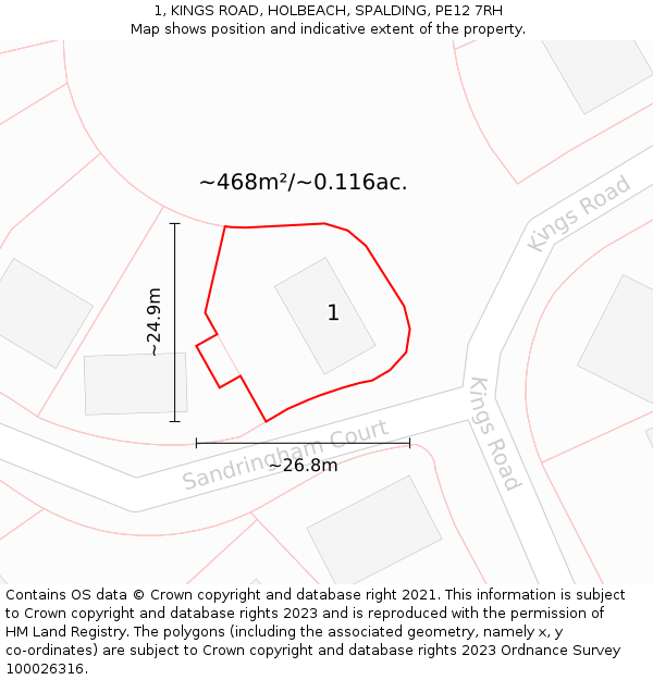 1, KINGS ROAD, HOLBEACH, SPALDING, PE12 7RH: Plot and title map