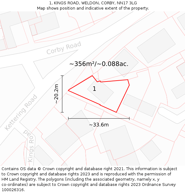 1, KINGS ROAD, WELDON, CORBY, NN17 3LG: Plot and title map