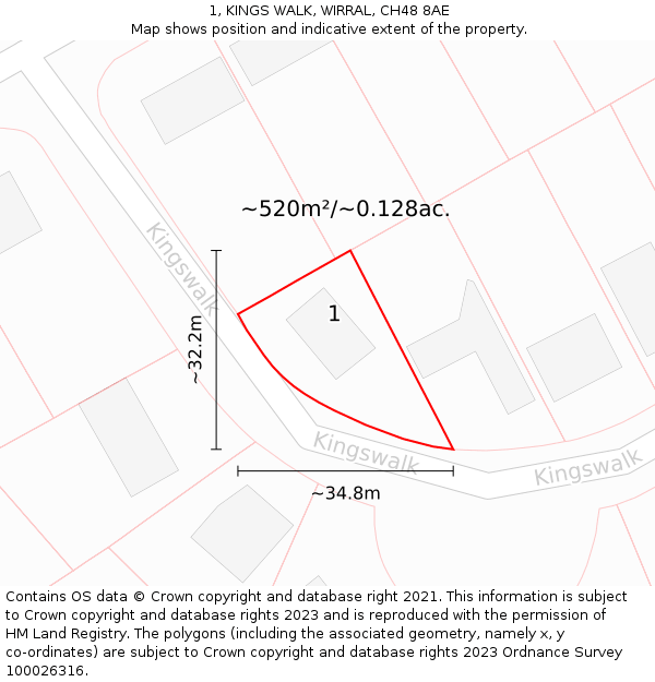 1, KINGS WALK, WIRRAL, CH48 8AE: Plot and title map