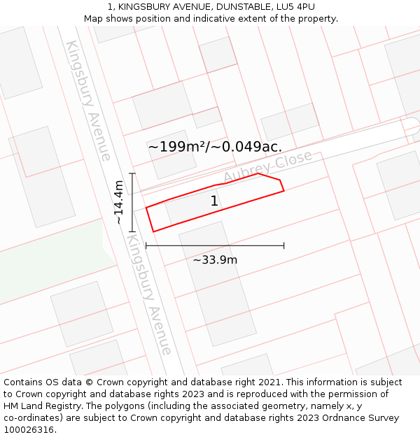 1, KINGSBURY AVENUE, DUNSTABLE, LU5 4PU: Plot and title map