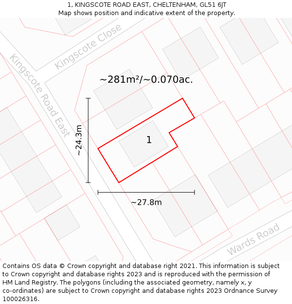 1, KINGSCOTE ROAD EAST, CHELTENHAM, GL51 6JT: Plot and title map