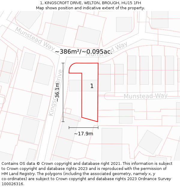 1, KINGSCROFT DRIVE, WELTON, BROUGH, HU15 1FH: Plot and title map