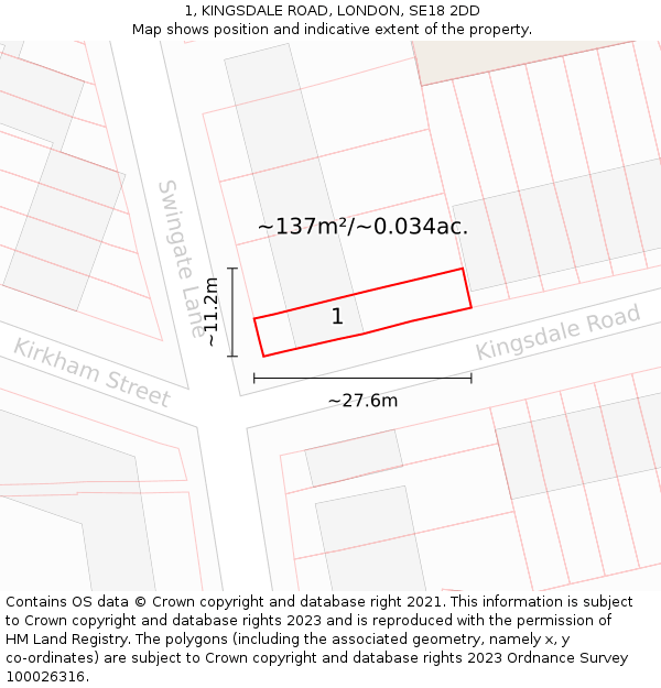 1, KINGSDALE ROAD, LONDON, SE18 2DD: Plot and title map