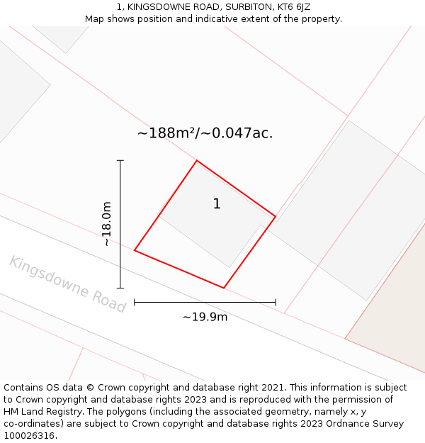 1, KINGSDOWNE ROAD, SURBITON, KT6 6JZ: Plot and title map