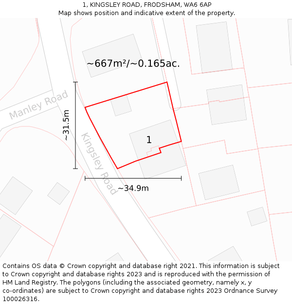 1, KINGSLEY ROAD, FRODSHAM, WA6 6AP: Plot and title map