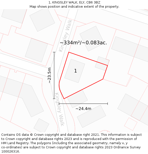 1, KINGSLEY WALK, ELY, CB6 3BZ: Plot and title map