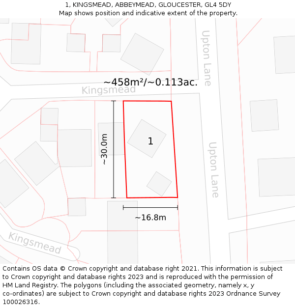 1, KINGSMEAD, ABBEYMEAD, GLOUCESTER, GL4 5DY: Plot and title map