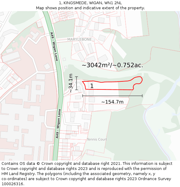 1, KINGSMEDE, WIGAN, WN1 2NL: Plot and title map