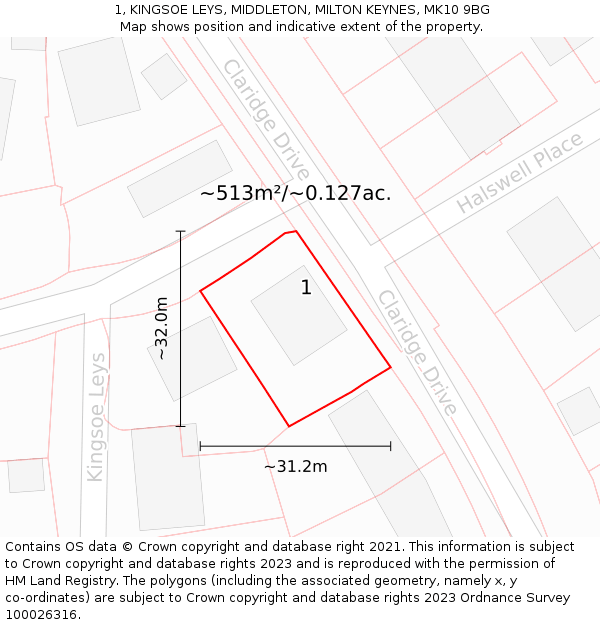 1, KINGSOE LEYS, MIDDLETON, MILTON KEYNES, MK10 9BG: Plot and title map