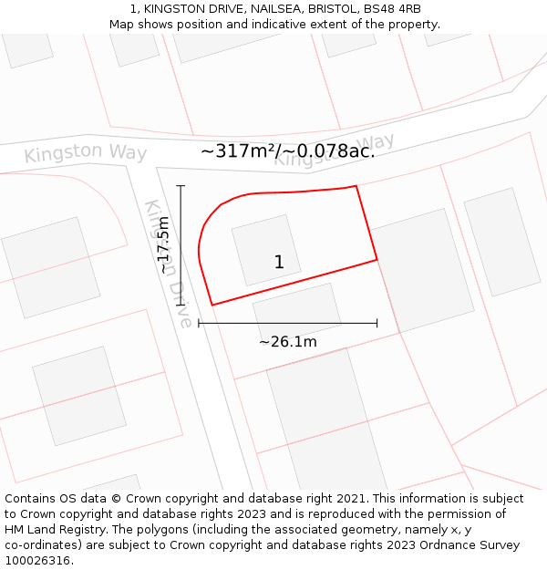 1, KINGSTON DRIVE, NAILSEA, BRISTOL, BS48 4RB: Plot and title map