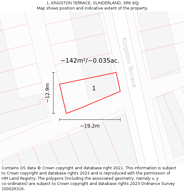 1, KINGSTON TERRACE, SUNDERLAND, SR6 9QJ: Plot and title map