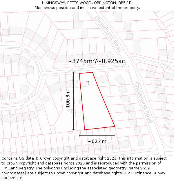 1, KINGSWAY, PETTS WOOD, ORPINGTON, BR5 1PL: Plot and title map