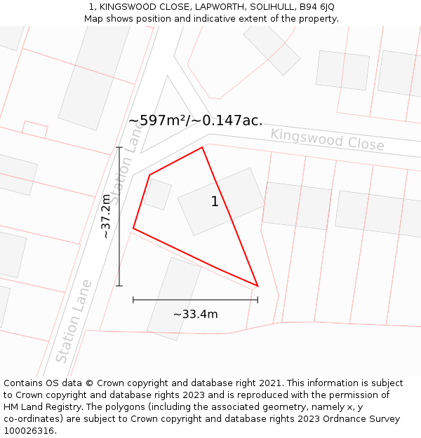 1, KINGSWOOD CLOSE, LAPWORTH, SOLIHULL, B94 6JQ: Plot and title map