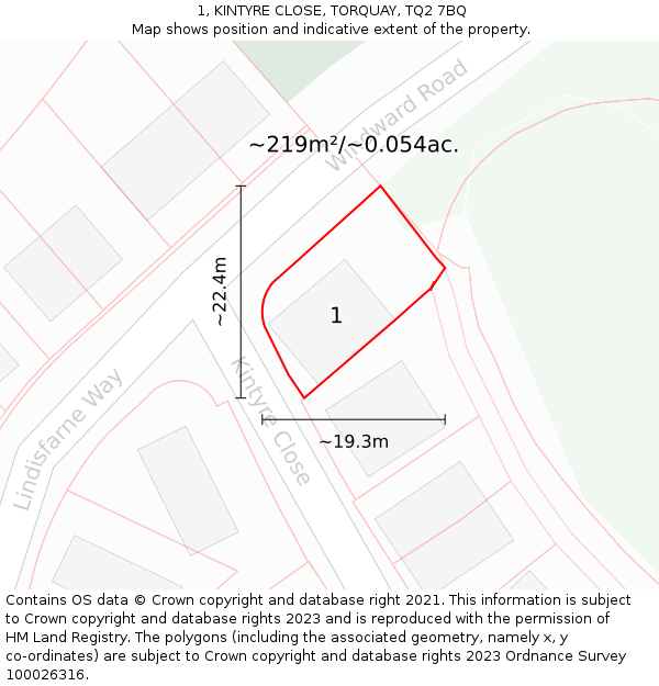 1, KINTYRE CLOSE, TORQUAY, TQ2 7BQ: Plot and title map