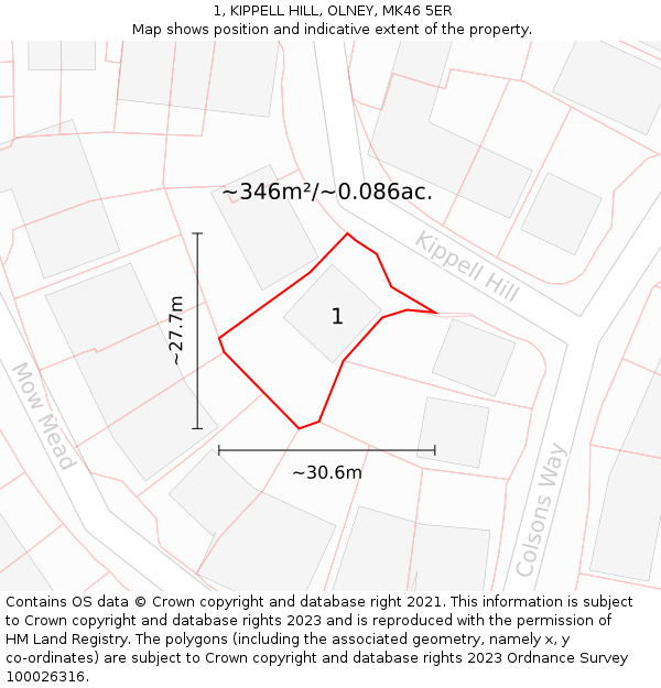 1, KIPPELL HILL, OLNEY, MK46 5ER: Plot and title map