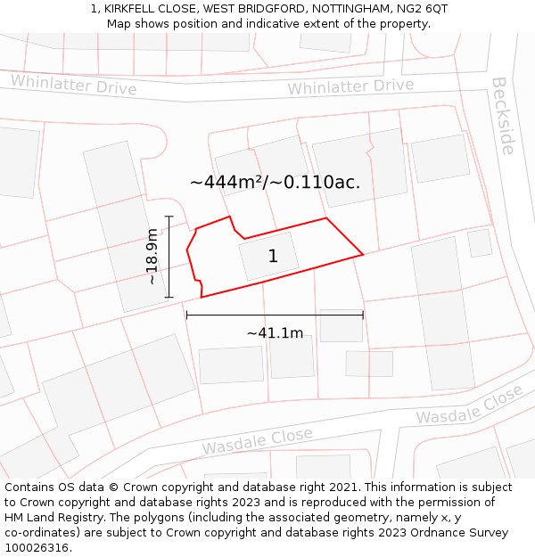 1, KIRKFELL CLOSE, WEST BRIDGFORD, NOTTINGHAM, NG2 6QT: Plot and title map