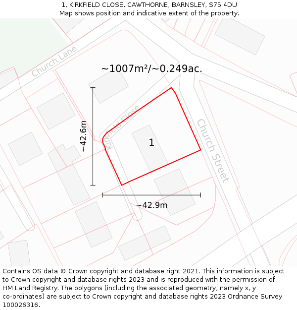 1, KIRKFIELD CLOSE, CAWTHORNE, BARNSLEY, S75 4DU: Plot and title map