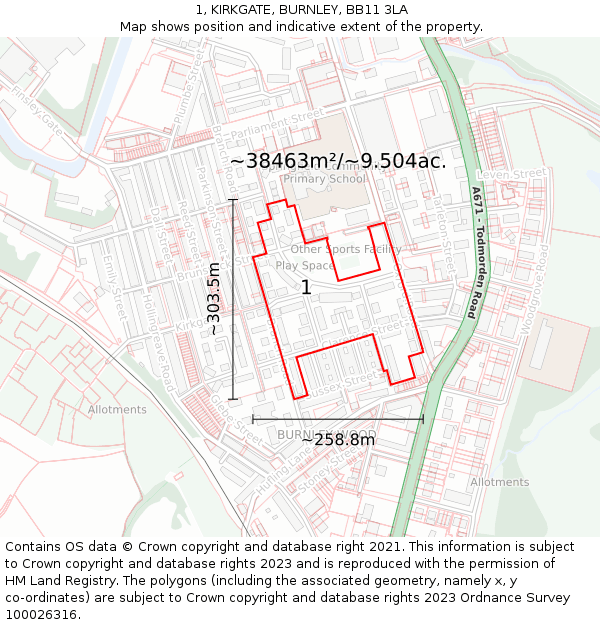 1, KIRKGATE, BURNLEY, BB11 3LA: Plot and title map