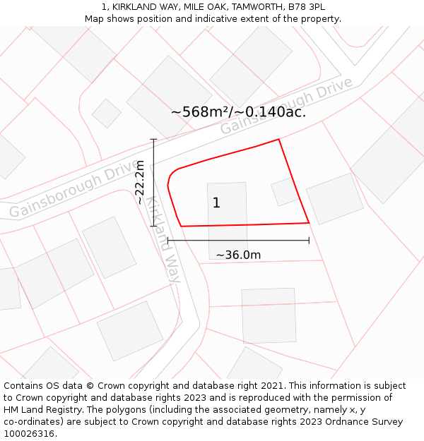 1, KIRKLAND WAY, MILE OAK, TAMWORTH, B78 3PL: Plot and title map