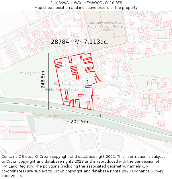 1, KIRKWALL WAY, HEYWOOD, OL10 3FS: Plot and title map