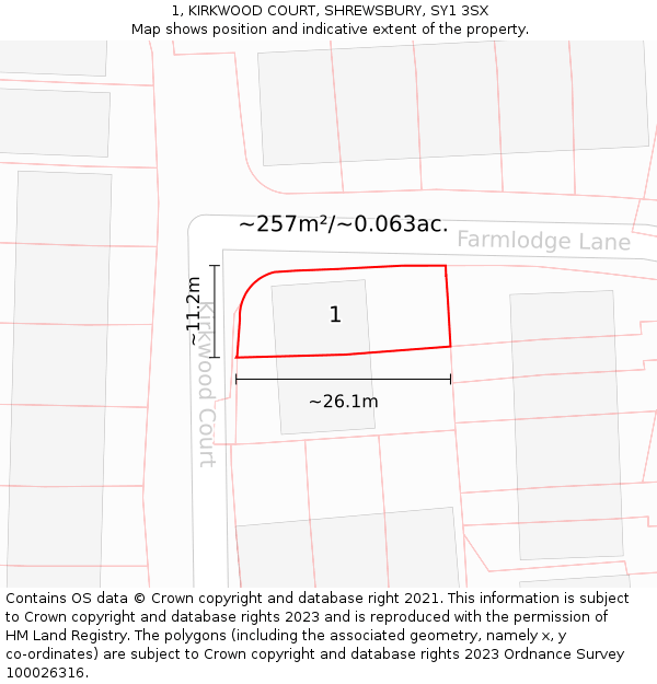 1, KIRKWOOD COURT, SHREWSBURY, SY1 3SX: Plot and title map