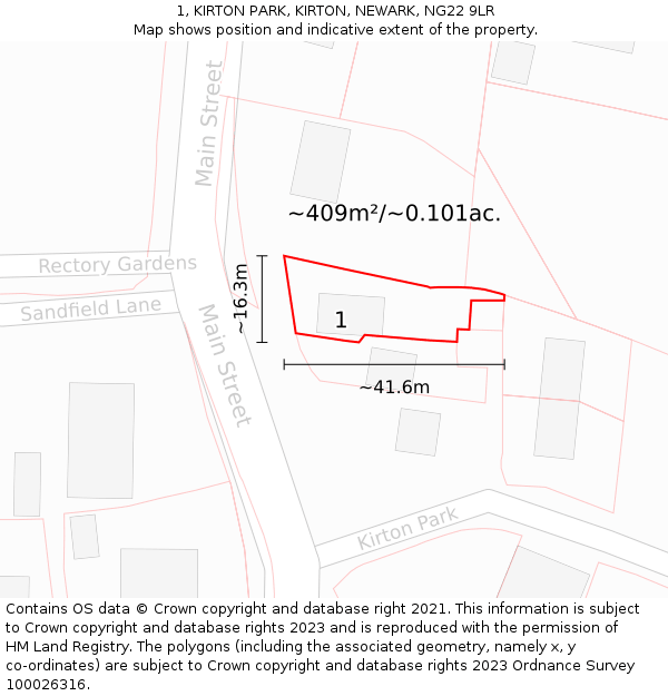 1, KIRTON PARK, KIRTON, NEWARK, NG22 9LR: Plot and title map