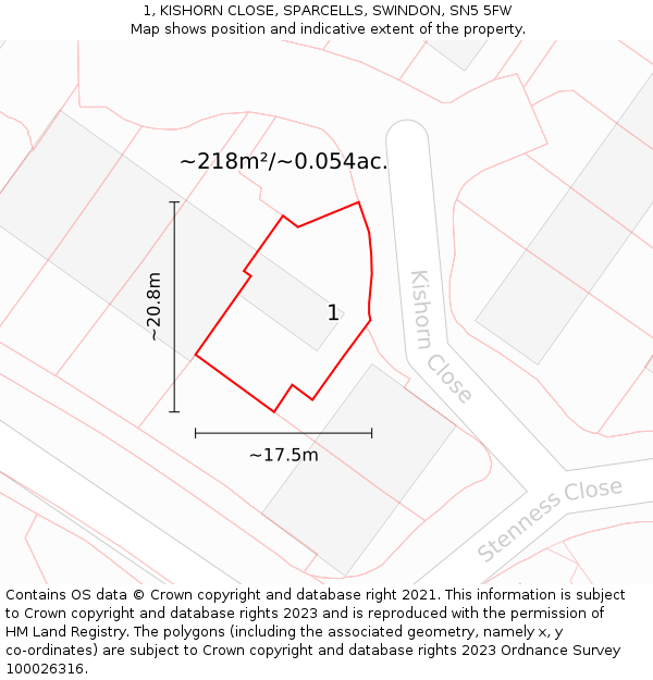 1, KISHORN CLOSE, SPARCELLS, SWINDON, SN5 5FW: Plot and title map