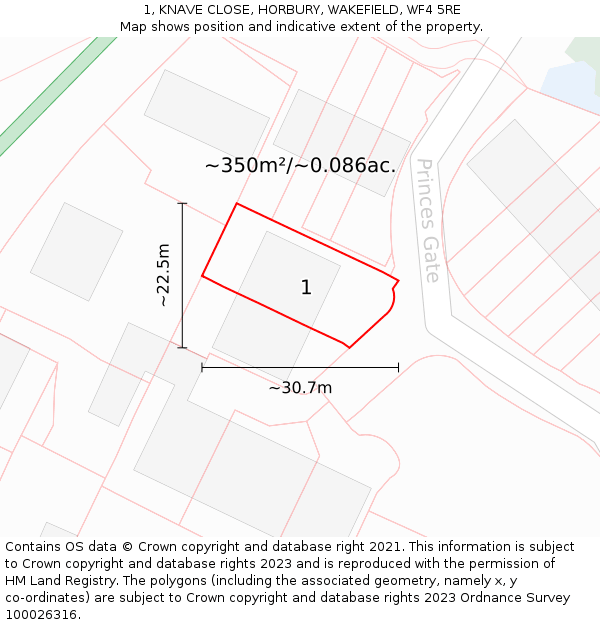 1, KNAVE CLOSE, HORBURY, WAKEFIELD, WF4 5RE: Plot and title map