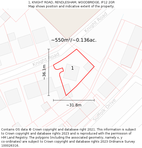 1, KNIGHT ROAD, RENDLESHAM, WOODBRIDGE, IP12 2GR: Plot and title map