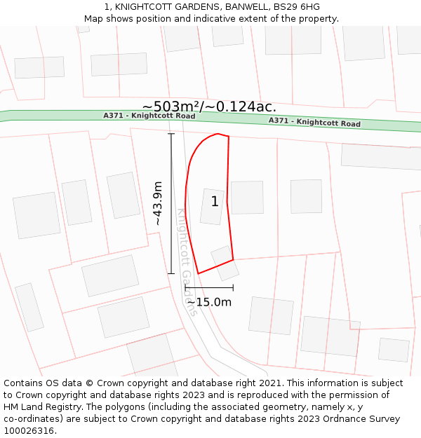 1, KNIGHTCOTT GARDENS, BANWELL, BS29 6HG: Plot and title map