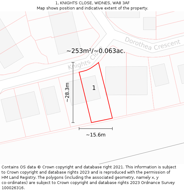 1, KNIGHTS CLOSE, WIDNES, WA8 3AF: Plot and title map