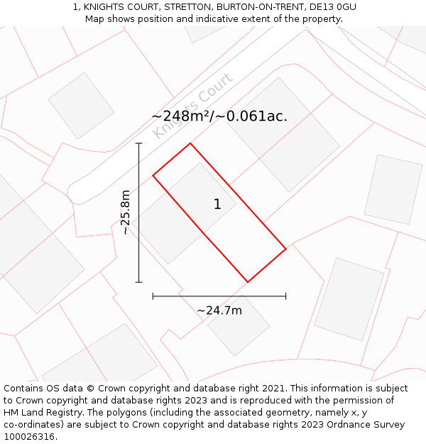 1, KNIGHTS COURT, STRETTON, BURTON-ON-TRENT, DE13 0GU: Plot and title map
