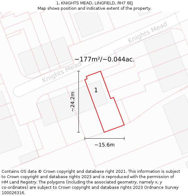 1, KNIGHTS MEAD, LINGFIELD, RH7 6EJ: Plot and title map