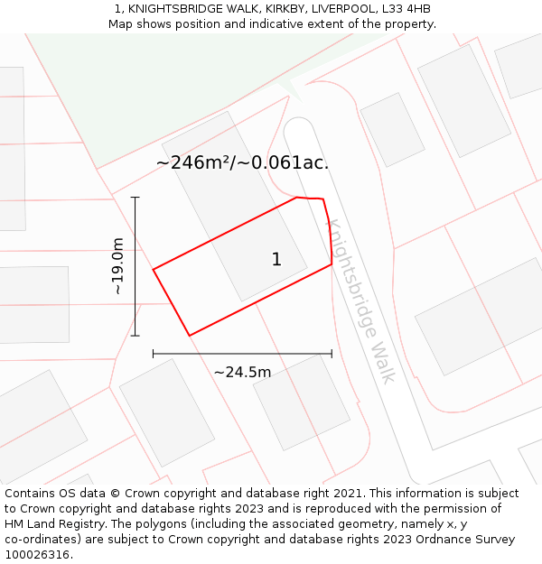 1, KNIGHTSBRIDGE WALK, KIRKBY, LIVERPOOL, L33 4HB: Plot and title map