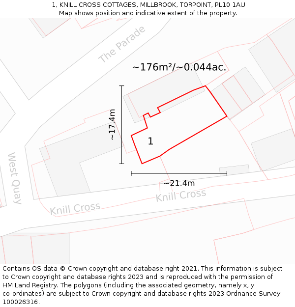 1, KNILL CROSS COTTAGES, MILLBROOK, TORPOINT, PL10 1AU: Plot and title map