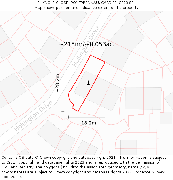 1, KNOLE CLOSE, PONTPRENNAU, CARDIFF, CF23 8PL: Plot and title map