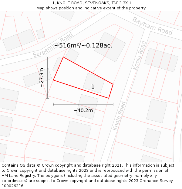 1, KNOLE ROAD, SEVENOAKS, TN13 3XH: Plot and title map