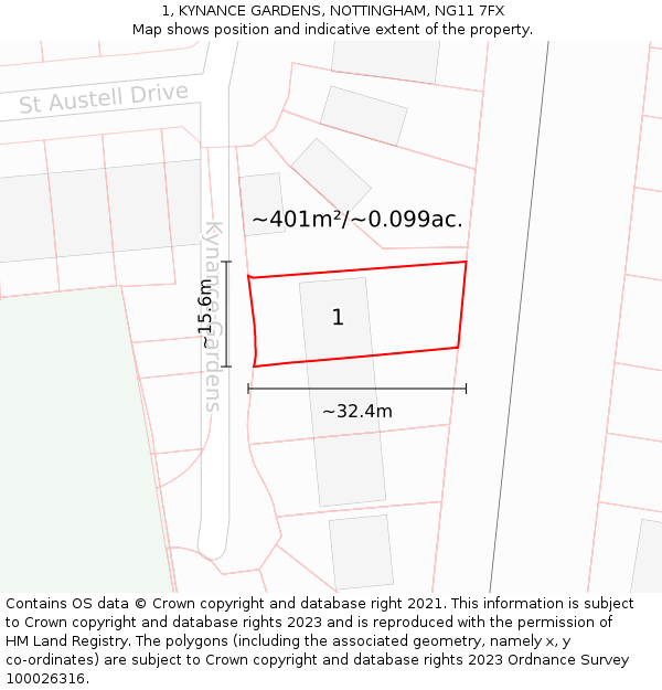 1, KYNANCE GARDENS, NOTTINGHAM, NG11 7FX: Plot and title map