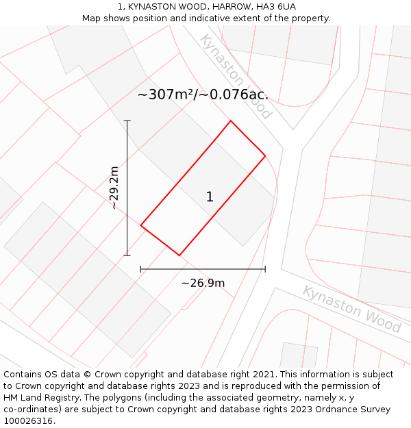 1, KYNASTON WOOD, HARROW, HA3 6UA: Plot and title map