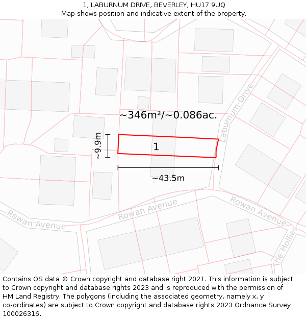 1, LABURNUM DRIVE, BEVERLEY, HU17 9UQ: Plot and title map