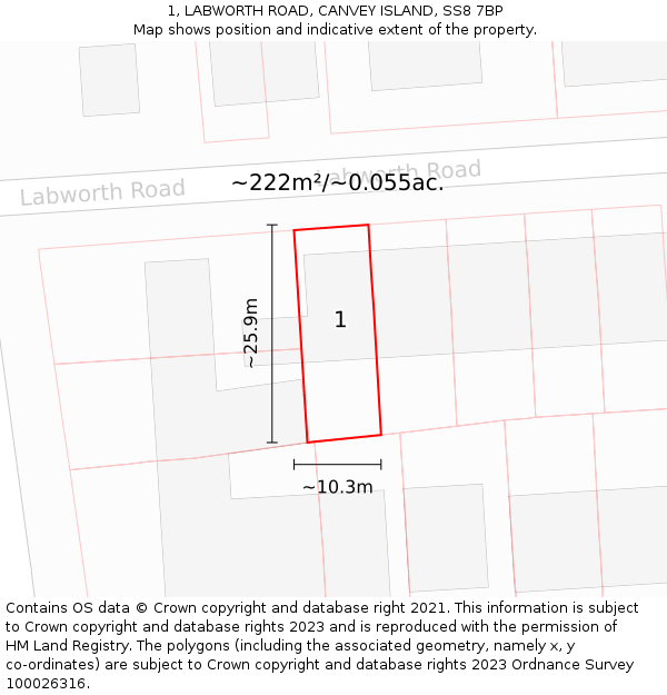1, LABWORTH ROAD, CANVEY ISLAND, SS8 7BP: Plot and title map