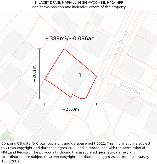 1, LACEY DRIVE, NAPHILL, HIGH WYCOMBE, HP14 4RR: Plot and title map