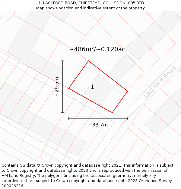 1, LACKFORD ROAD, CHIPSTEAD, COULSDON, CR5 3TB: Plot and title map
