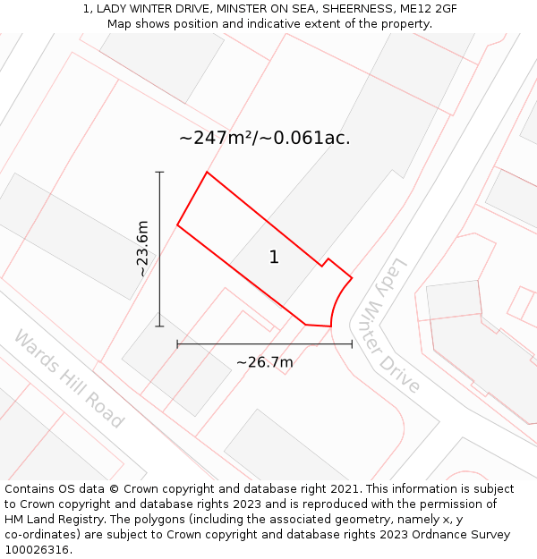 1, LADY WINTER DRIVE, MINSTER ON SEA, SHEERNESS, ME12 2GF: Plot and title map