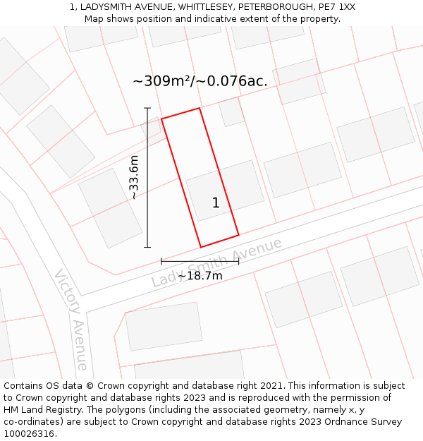 1, LADYSMITH AVENUE, WHITTLESEY, PETERBOROUGH, PE7 1XX: Plot and title map