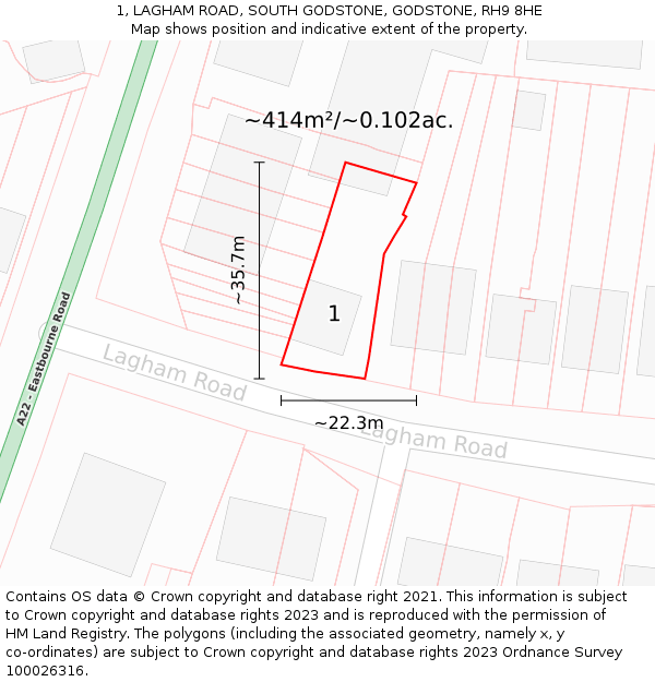 1, LAGHAM ROAD, SOUTH GODSTONE, GODSTONE, RH9 8HE: Plot and title map