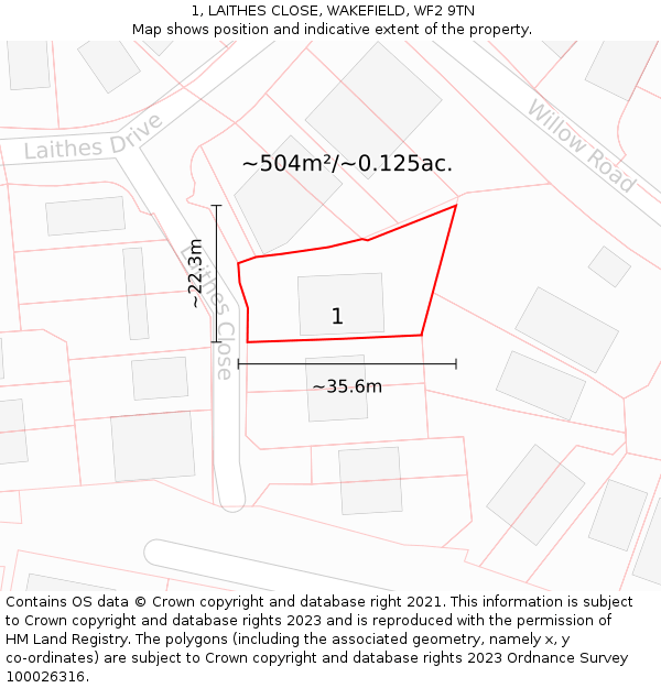 1, LAITHES CLOSE, WAKEFIELD, WF2 9TN: Plot and title map