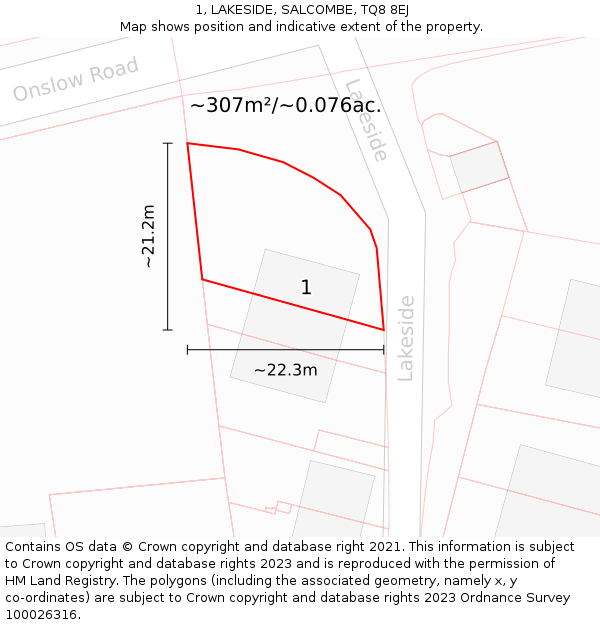 1, LAKESIDE, SALCOMBE, TQ8 8EJ: Plot and title map