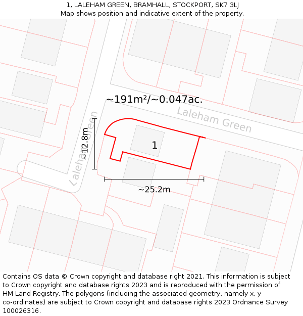 1, LALEHAM GREEN, BRAMHALL, STOCKPORT, SK7 3LJ: Plot and title map